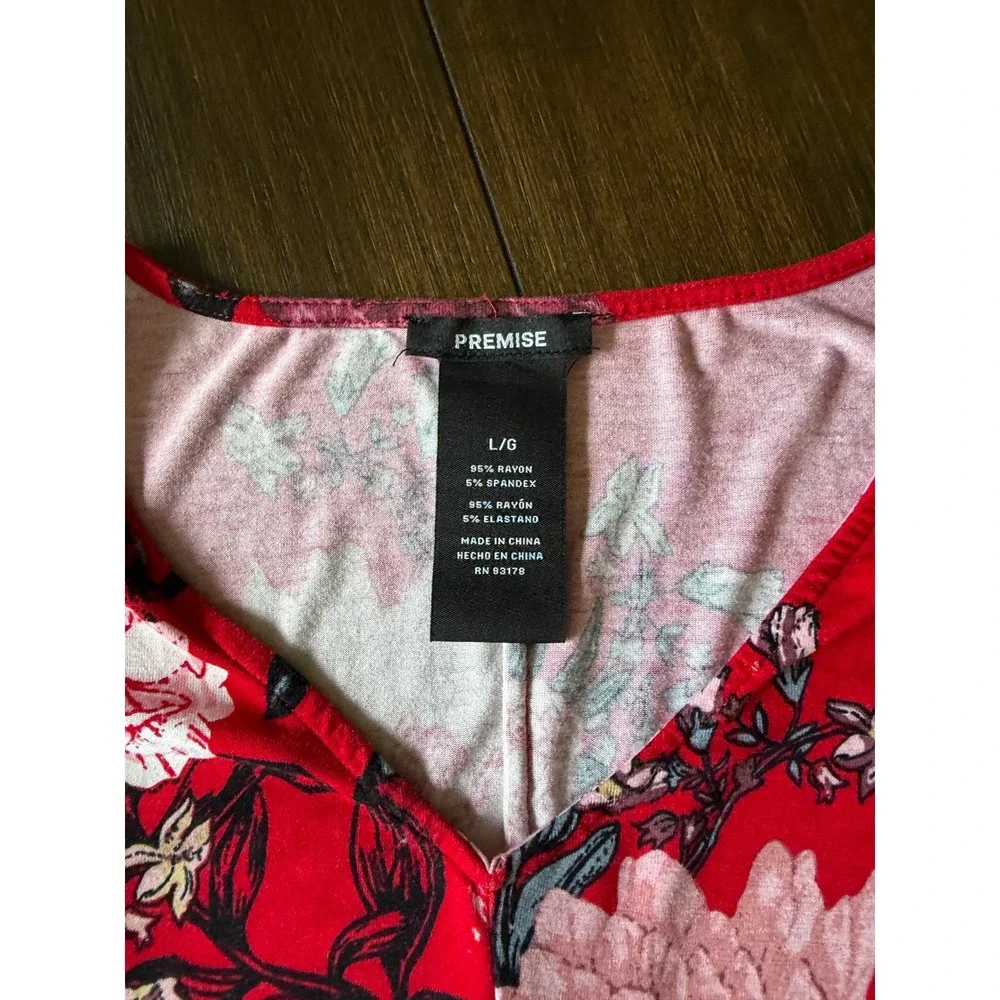Premise Womens Red Floral Sleeveless V-Neck A-Line Knit Dress Large L/G - Picture 5 of 7